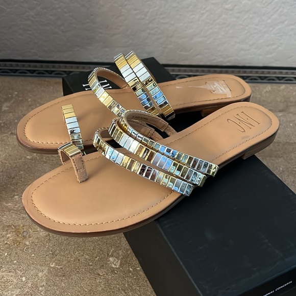 Inc Jaylee Embellished Toe-Ring Flat Sandals-METALLIC 8M - Picture 4 of 6
